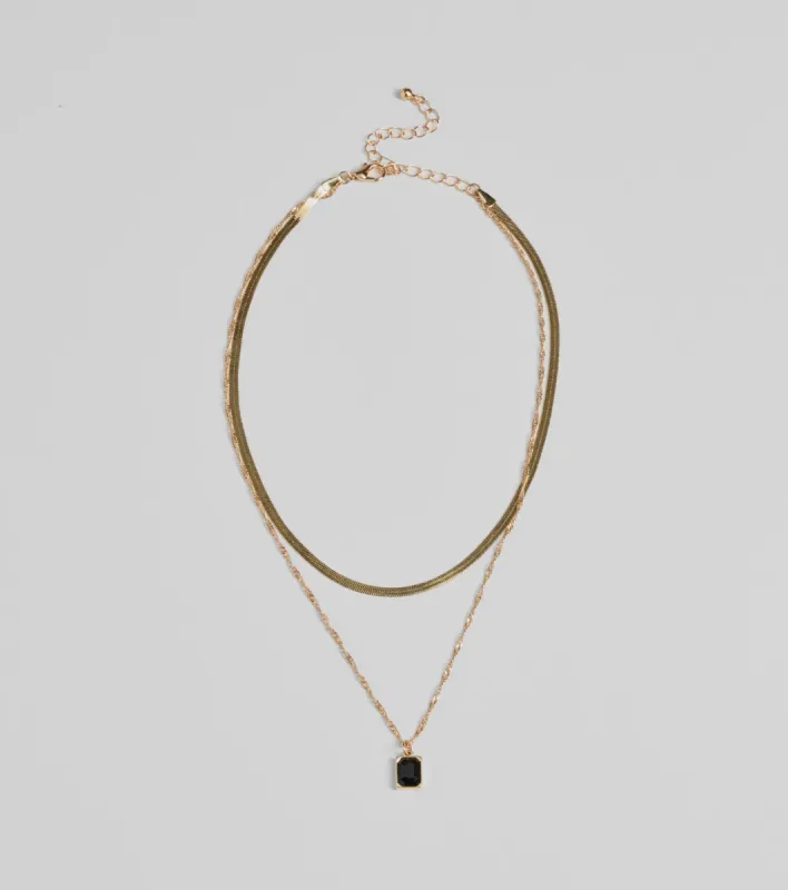 Simple Statement Layered Stone Pendant Necklace sold by Windsor