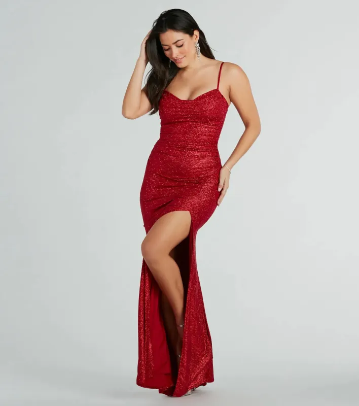 Ashelyn Cowl Neck Glitter Mermaid Formal Dress sold by Windsor