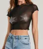 Born Star Rhinestone Sheer Mesh Crop Top sold by Windsor