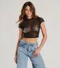 Born Star Rhinestone Sheer Mesh Crop Top sold by Windsor