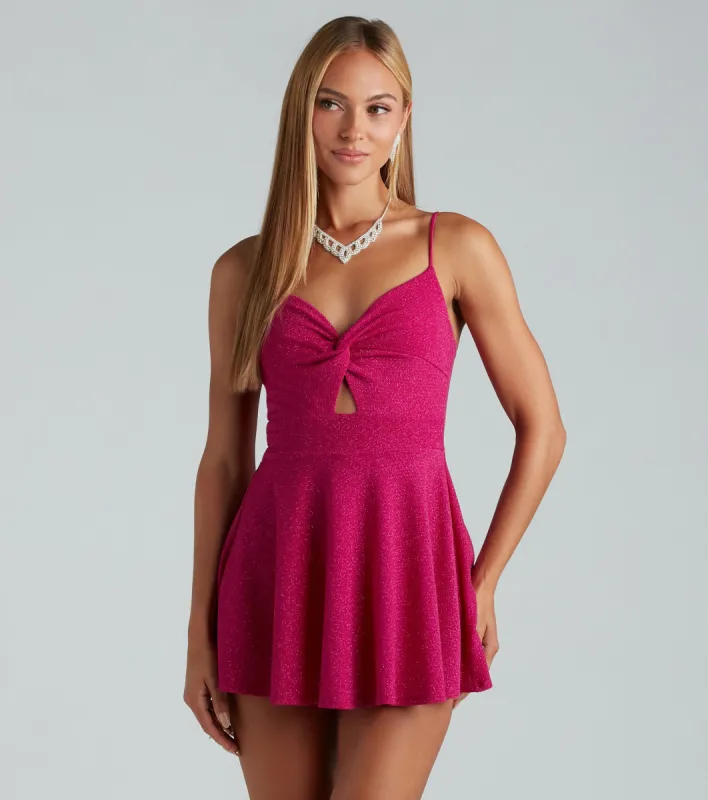 Glitter Perfection Twist-Front Skater Romper sold by Windsor