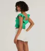 Flirty Flutter Sleeve Tie-Front Eyelet Crop Top sold by Windsor