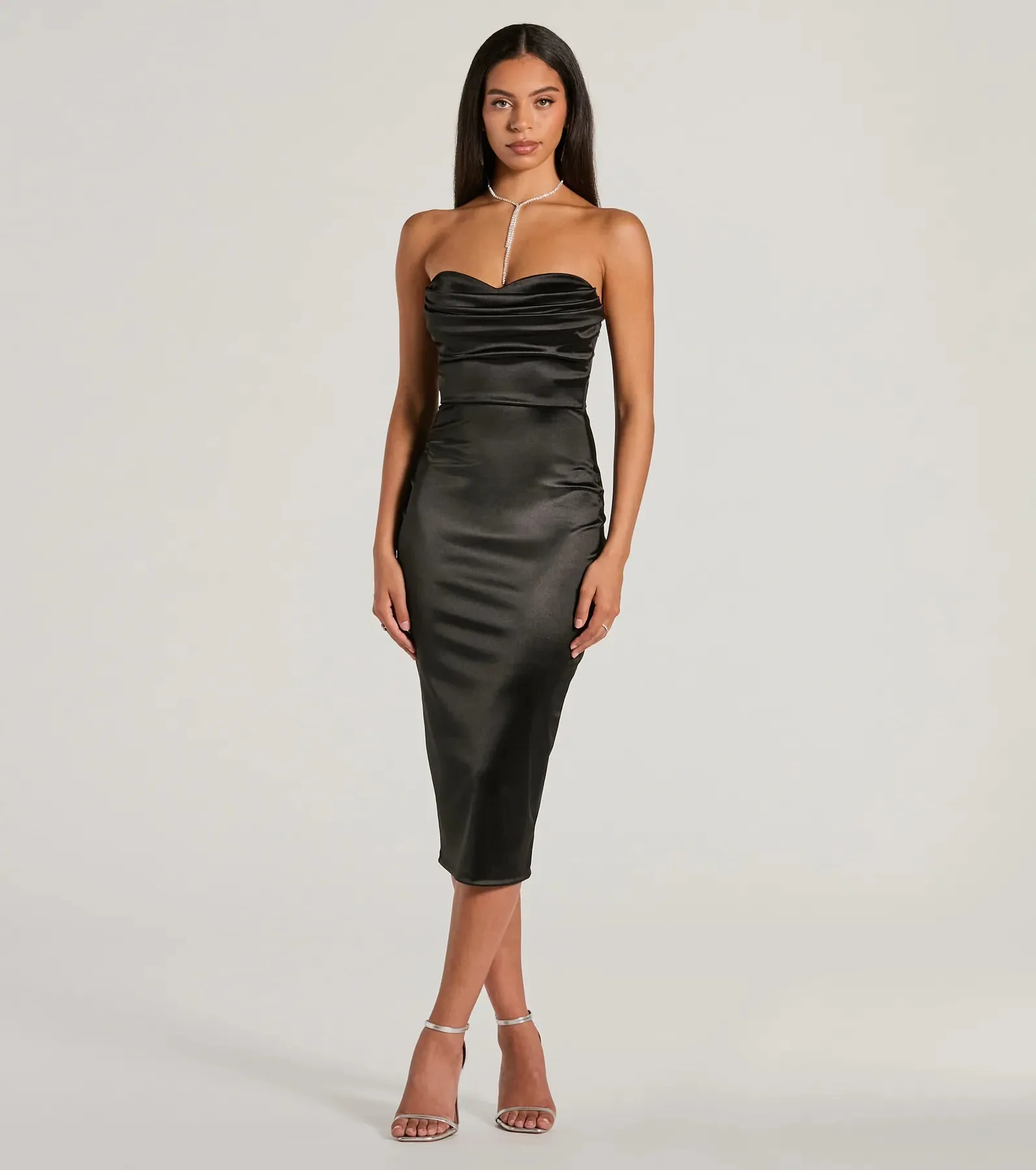 Exquisite In Strapless Satin Midi Dress sold by Windsor