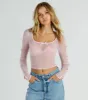 Pretty As A Bow Long Sleeve Mesh Crop Top sold by Windsor