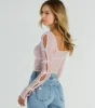 Pretty As A Bow Long Sleeve Mesh Crop Top sold by Windsor