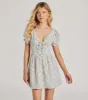 Darling Babe Floral Woven Puff Sleeve Skater Dress sold by Windsor