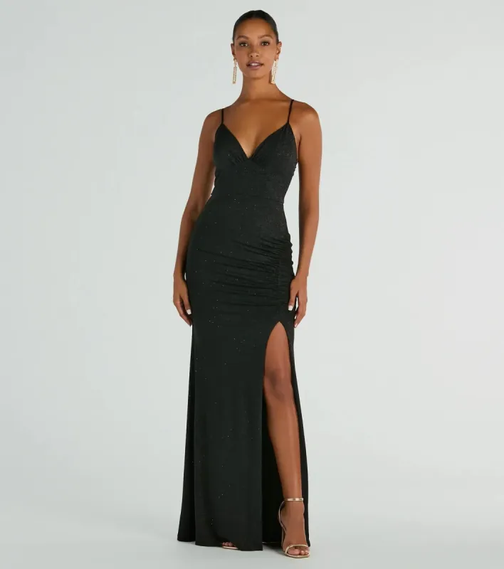 Melinda V-Neck Slit Mermaid Glitter Formal Dress sold by Windsor
