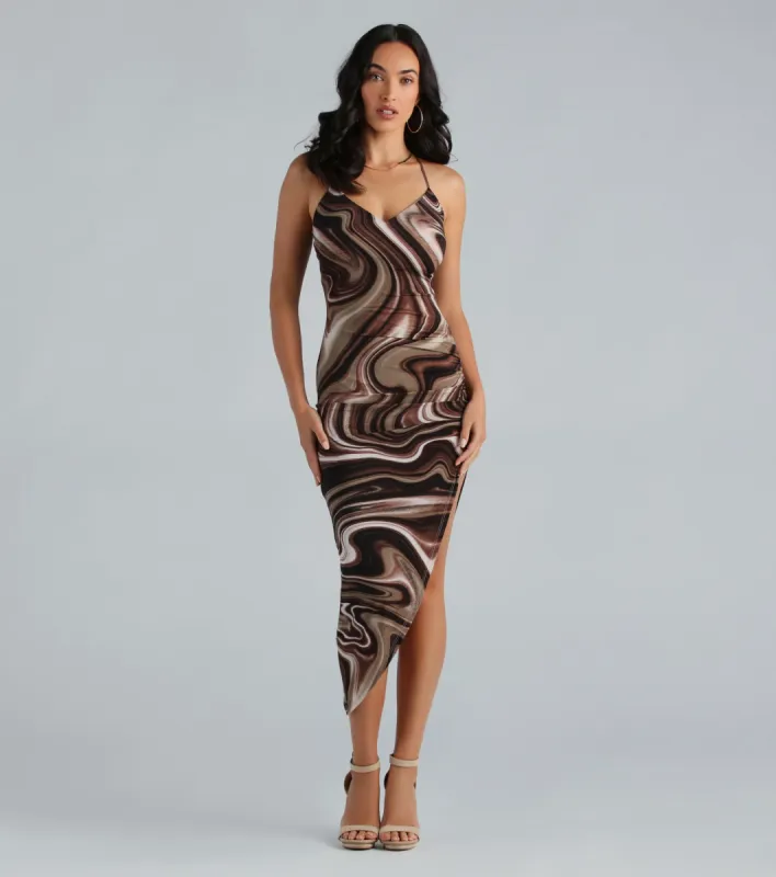 Dreaming In Marble Asymmetrical Midi Dress sold by Windsor