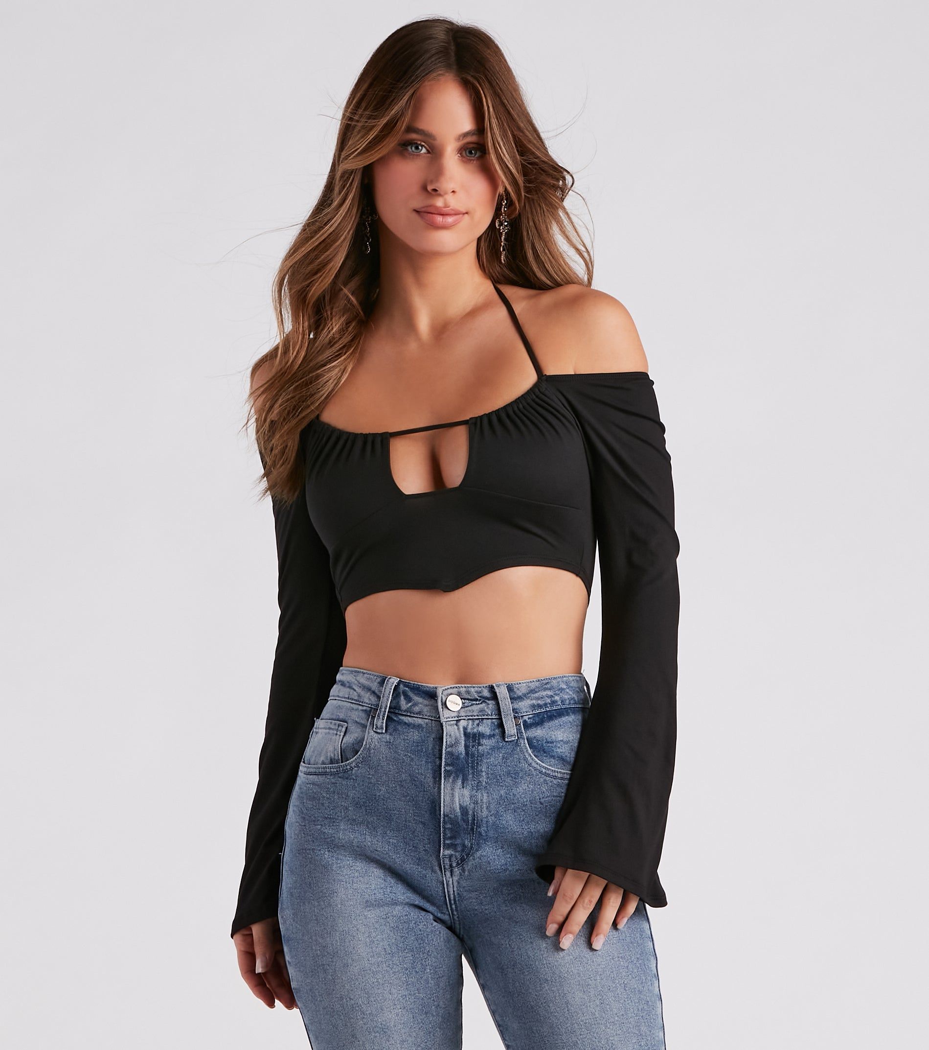 Effortlessly Sultry Bell Sleeve Crop Top sold by Windsor product image thumbnail 5