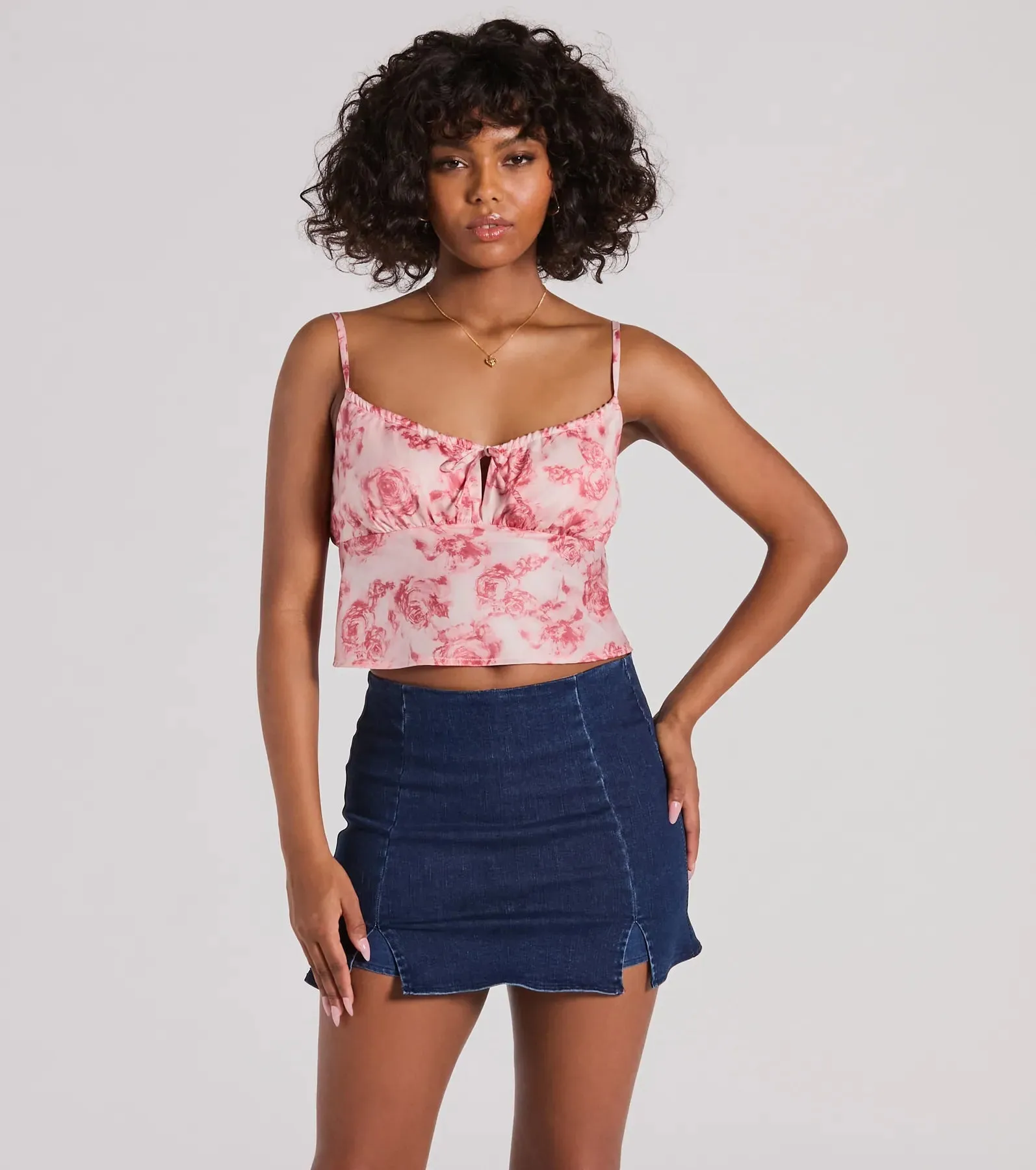 Blooming Beauty Sleeveless Floral Satin Crop Top sold by Windsor