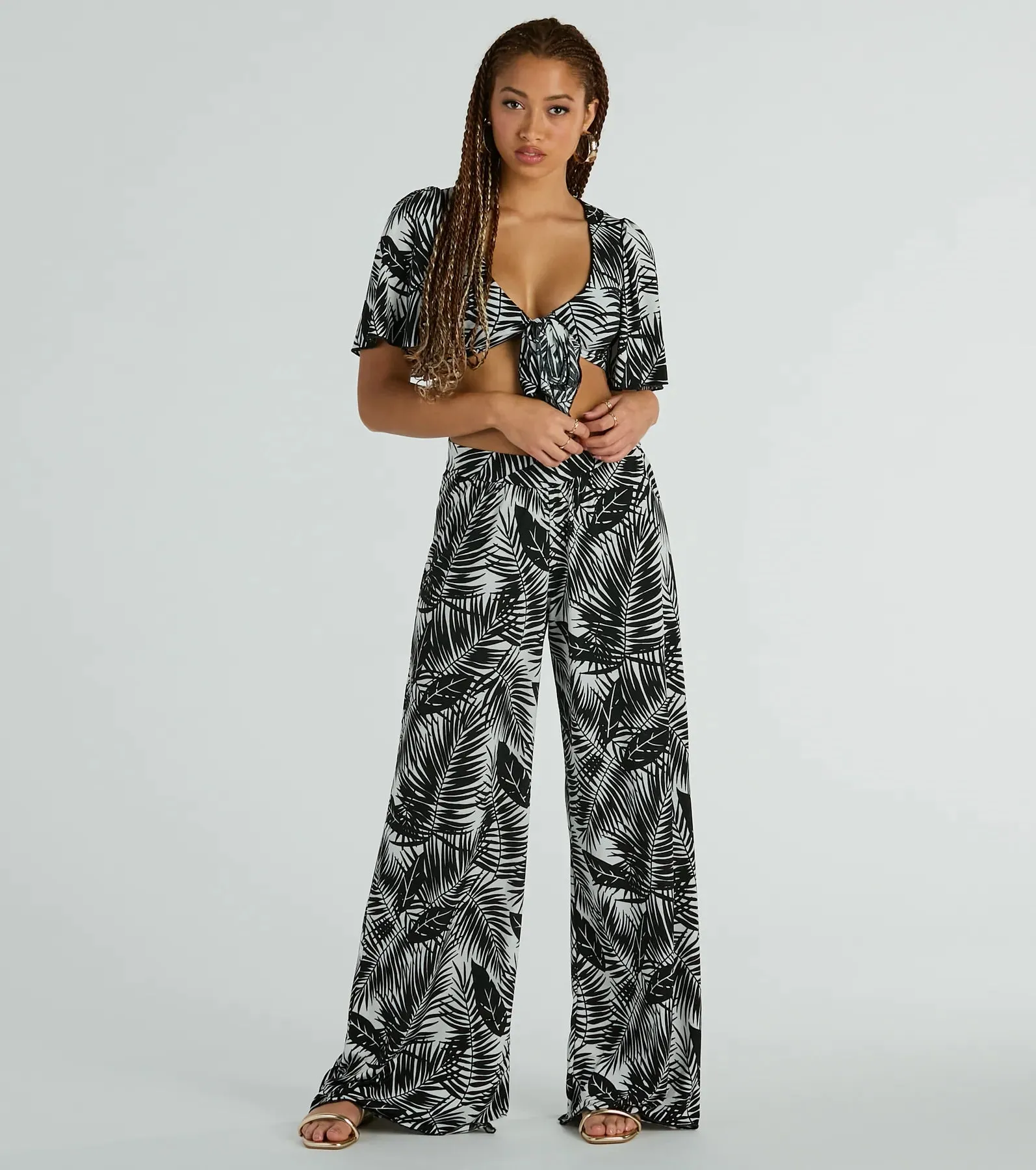 Time For Vacay Tie Front Tropical Crop Top sold by Windsor product image thumbnail 3