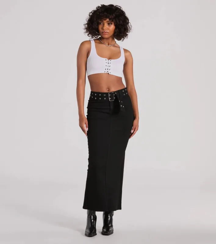 Exceptionally Cool High-Rise Belted Denim Maxi Skirt sold by Windsor