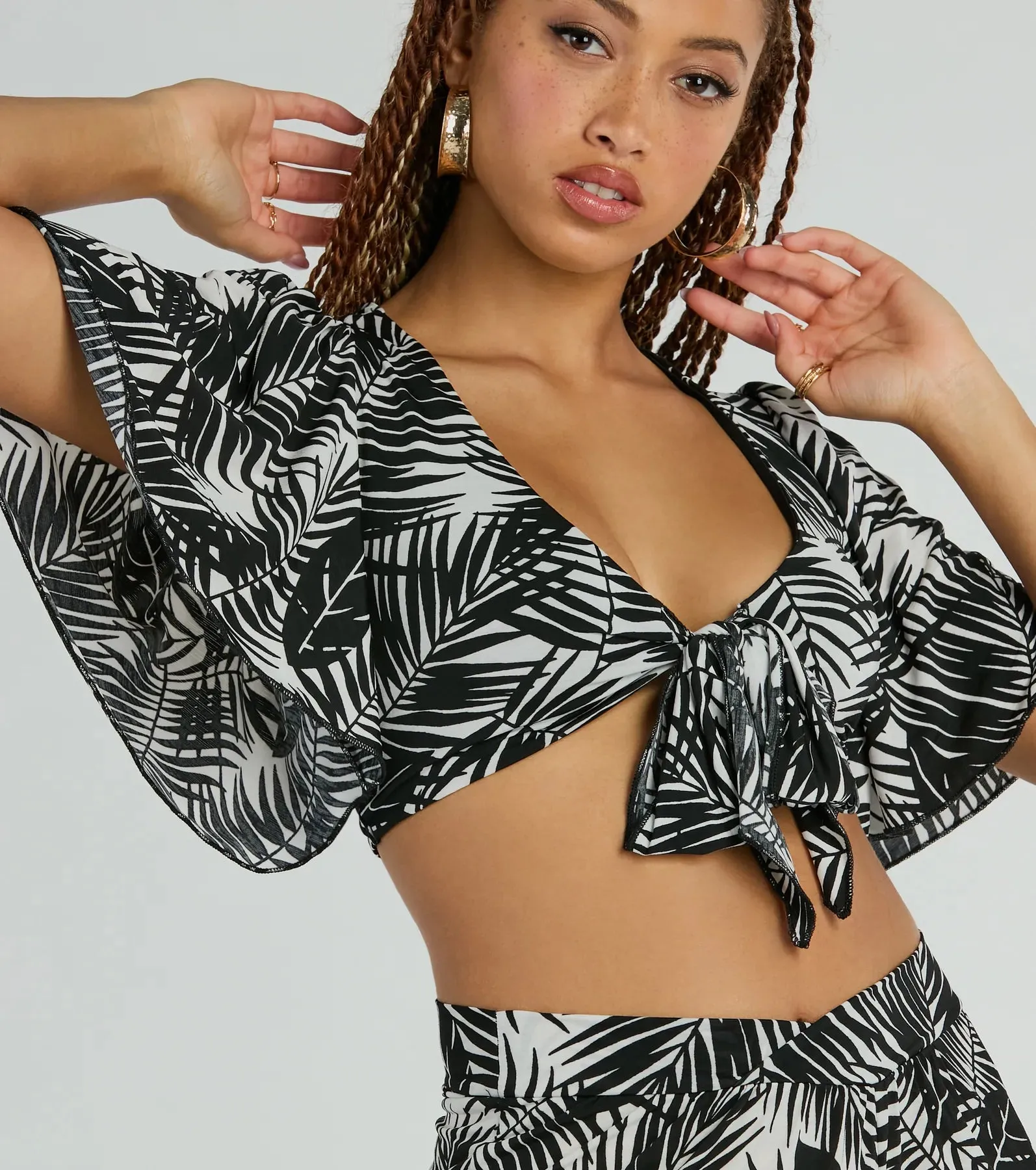 Time For Vacay Tie Front Tropical Crop Top sold by Windsor product image thumbnail 4