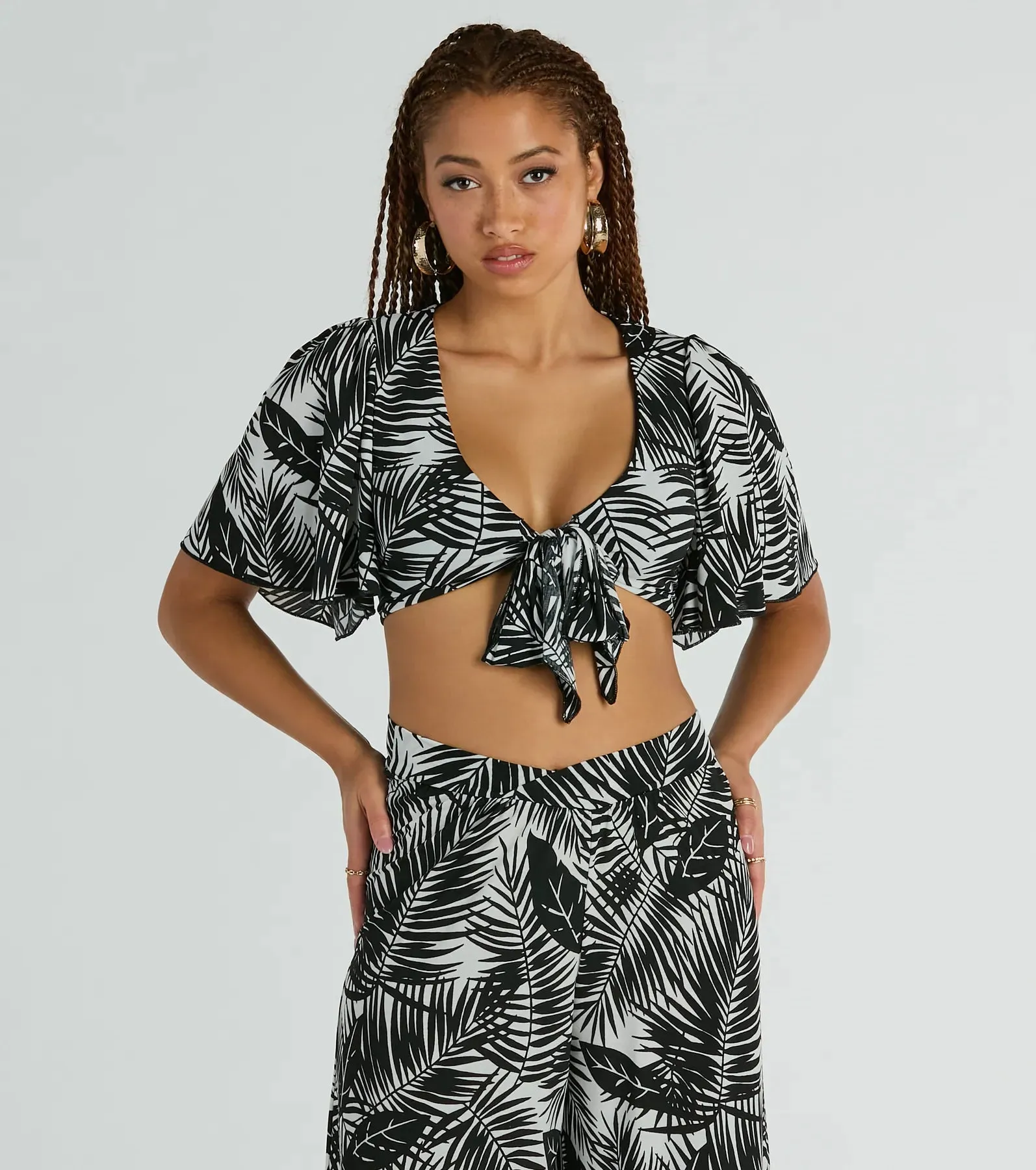 Time For Vacay Tie Front Tropical Crop Top sold by Windsor