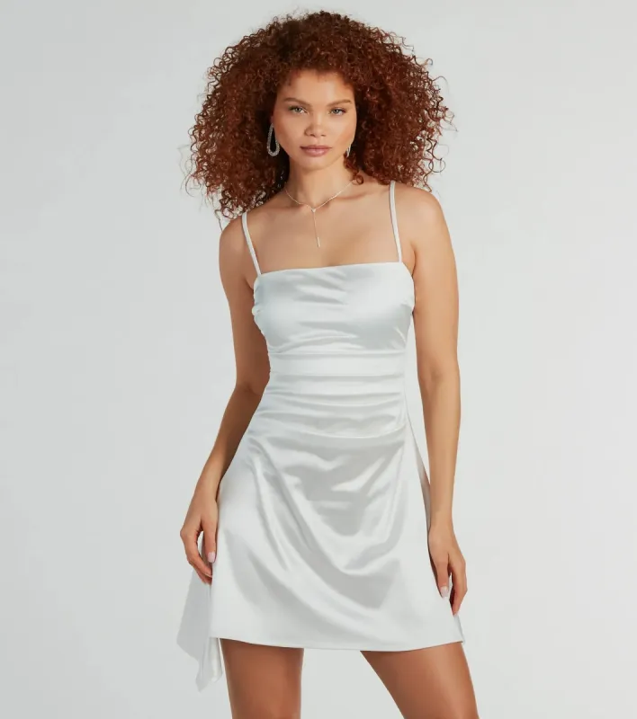 Glamour Feeling Square Neck Satin Skater Dress sold by Windsor
