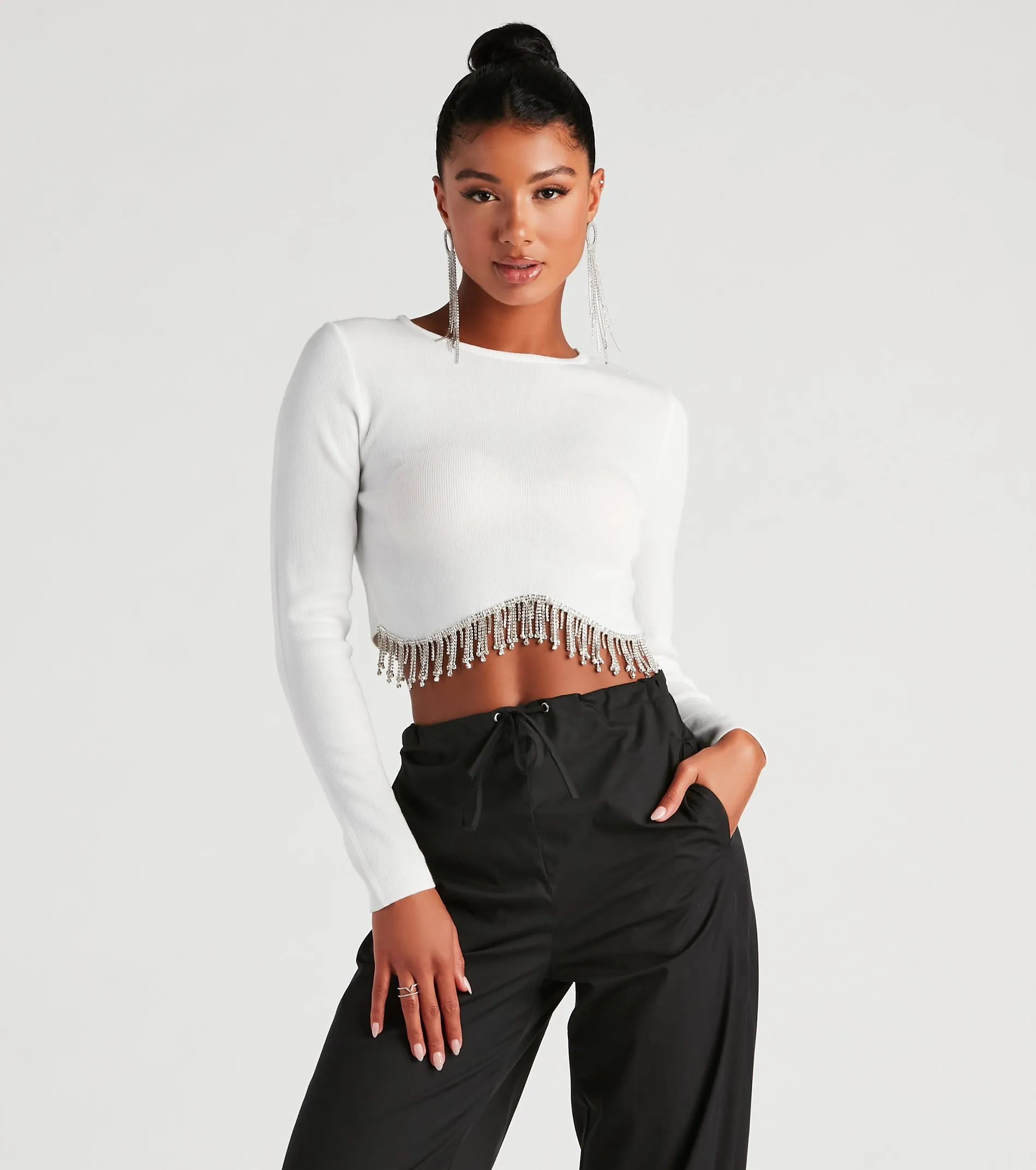 CLEARANCE - Bejeweled Me Rhinestone Fringe Top sold by Windsor