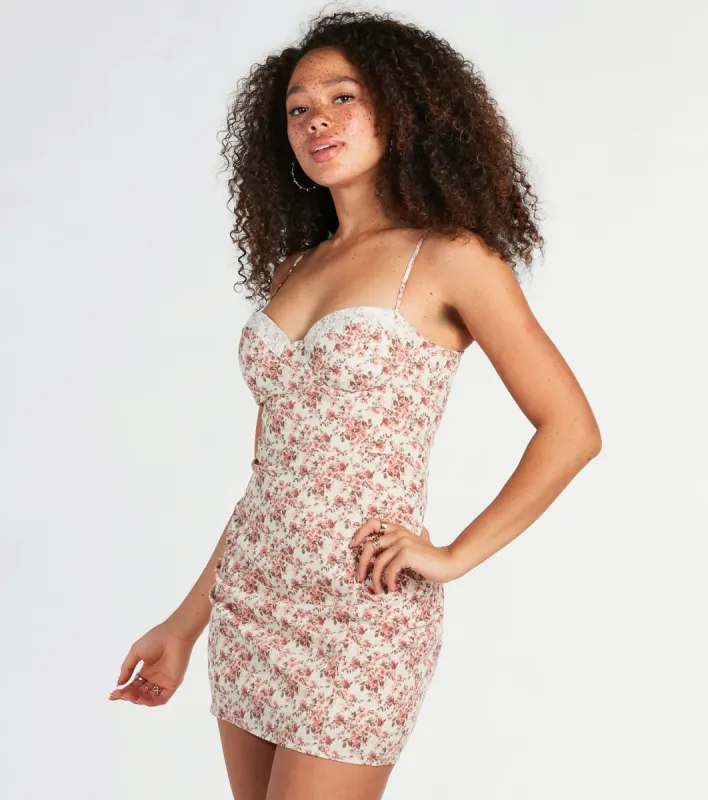 So Sweet Floral Lace-Trim Woven Mini Dress sold by Windsor