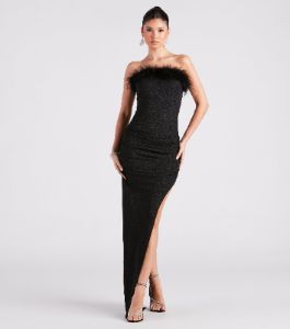 PLACEHOLDER - Rosaline Formal Glitter Marabou Strapless Dress sold by Windsor
