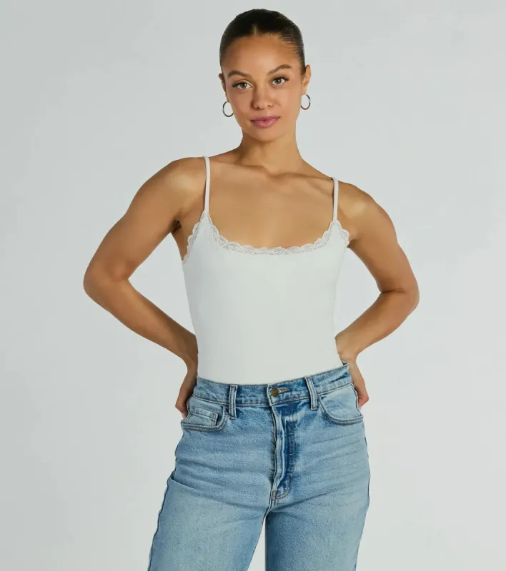 Easy Stunner Sleeveless Lace Trim Bodysuit sold by Windsor