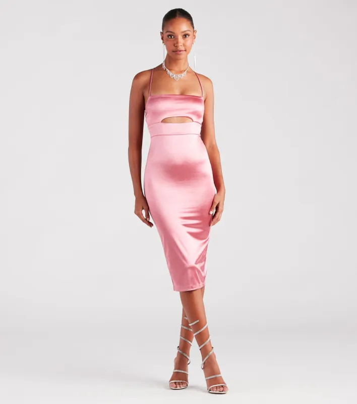 Step Out In Glamour Satin Lace-Up Midi Dress sold by Windsor