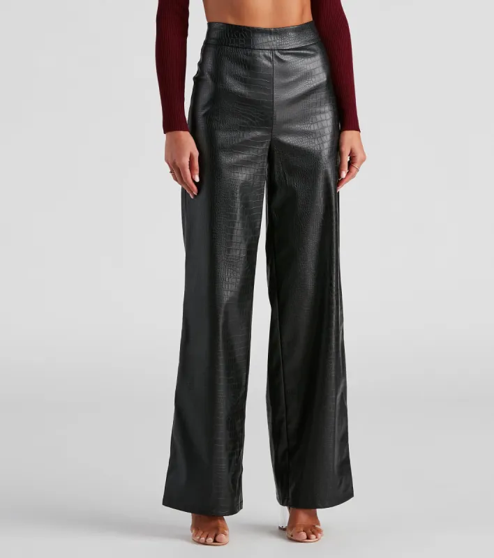 Chic Mate PU Croc Wide Leg Pants sold by Windsor