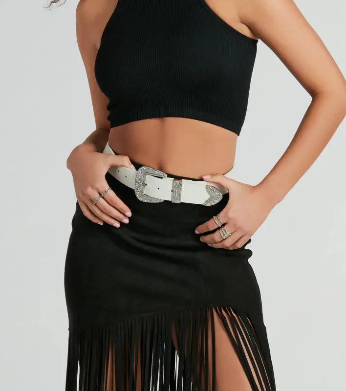 Go-To Companion Rhinestone Buckle Western Belt sold by Windsor