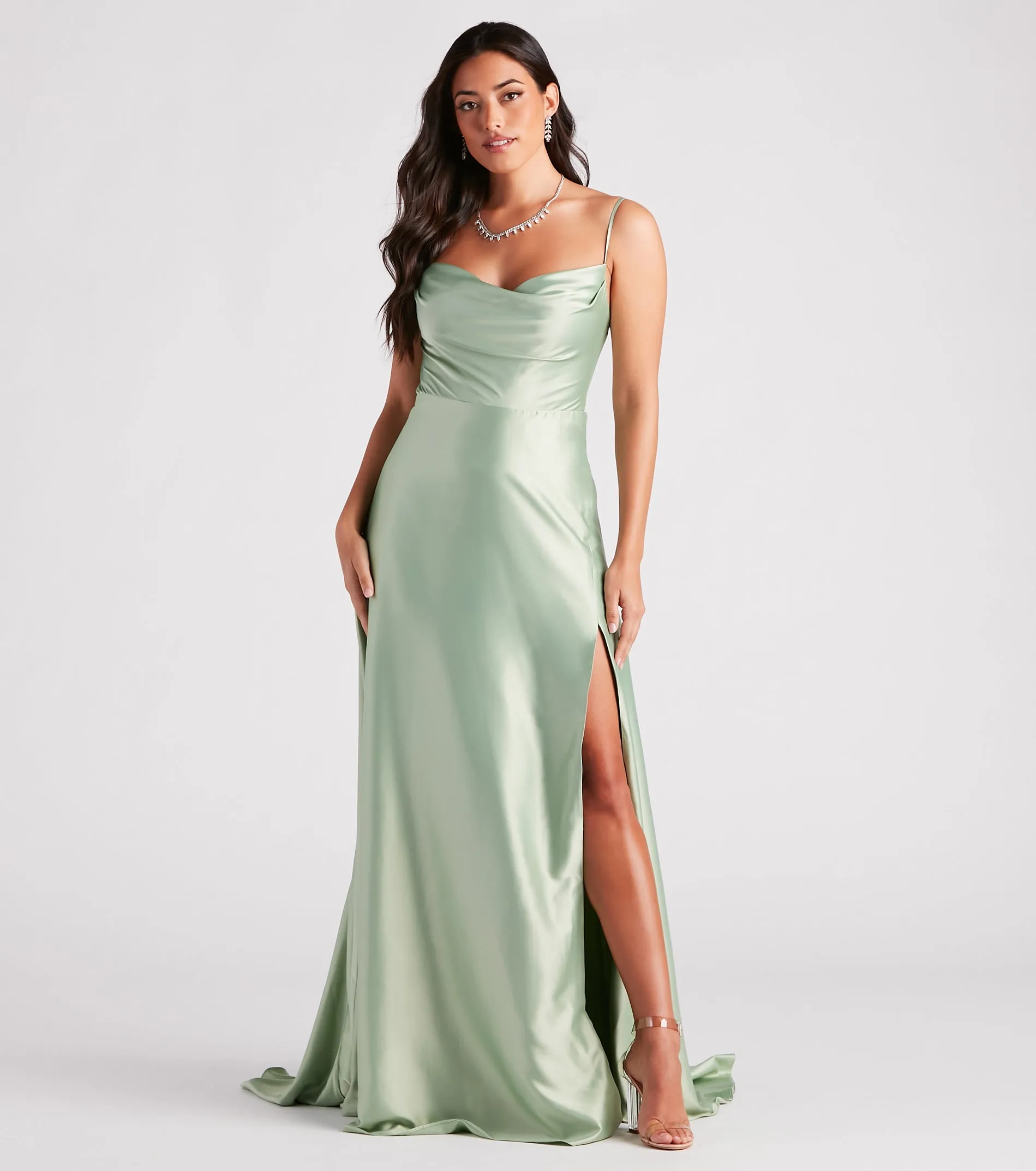 Marva Formal Satin Cowl Neck Dress sold by Windsor