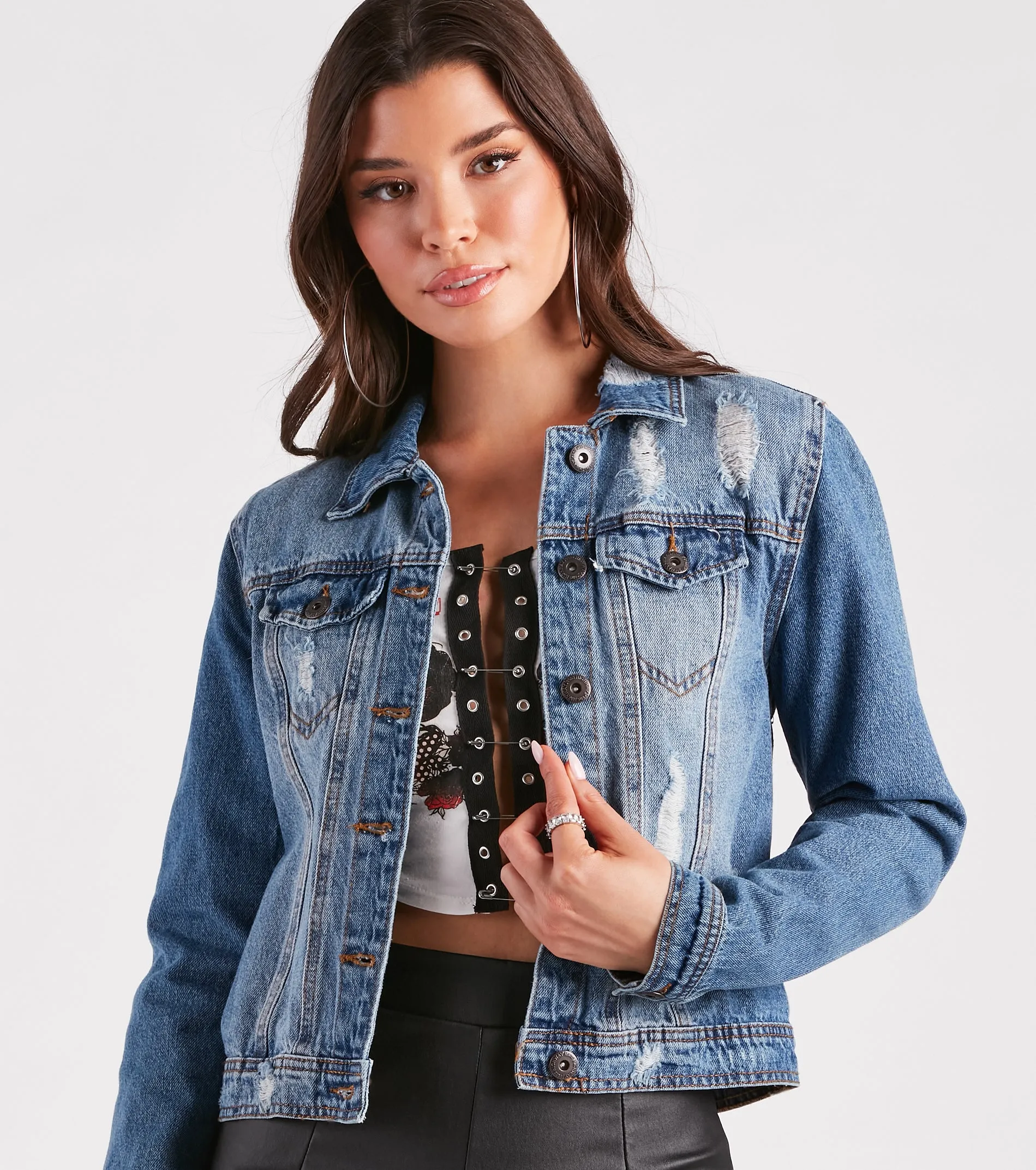 Places To Be Distressed Denim Trucker Jacket sold by Windsor product image thumbnail 4