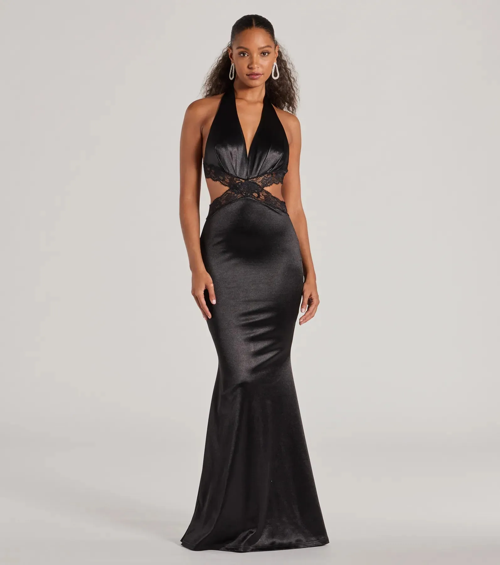 Scarlett V-Neck Lace Trim Open Back Mermaid Formal Dress sold by Windsor
