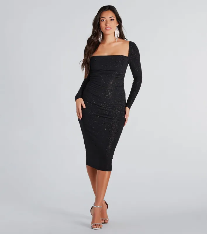 Greatest Hit Glitter Cowl Neck Midi Dress sold by Windsor