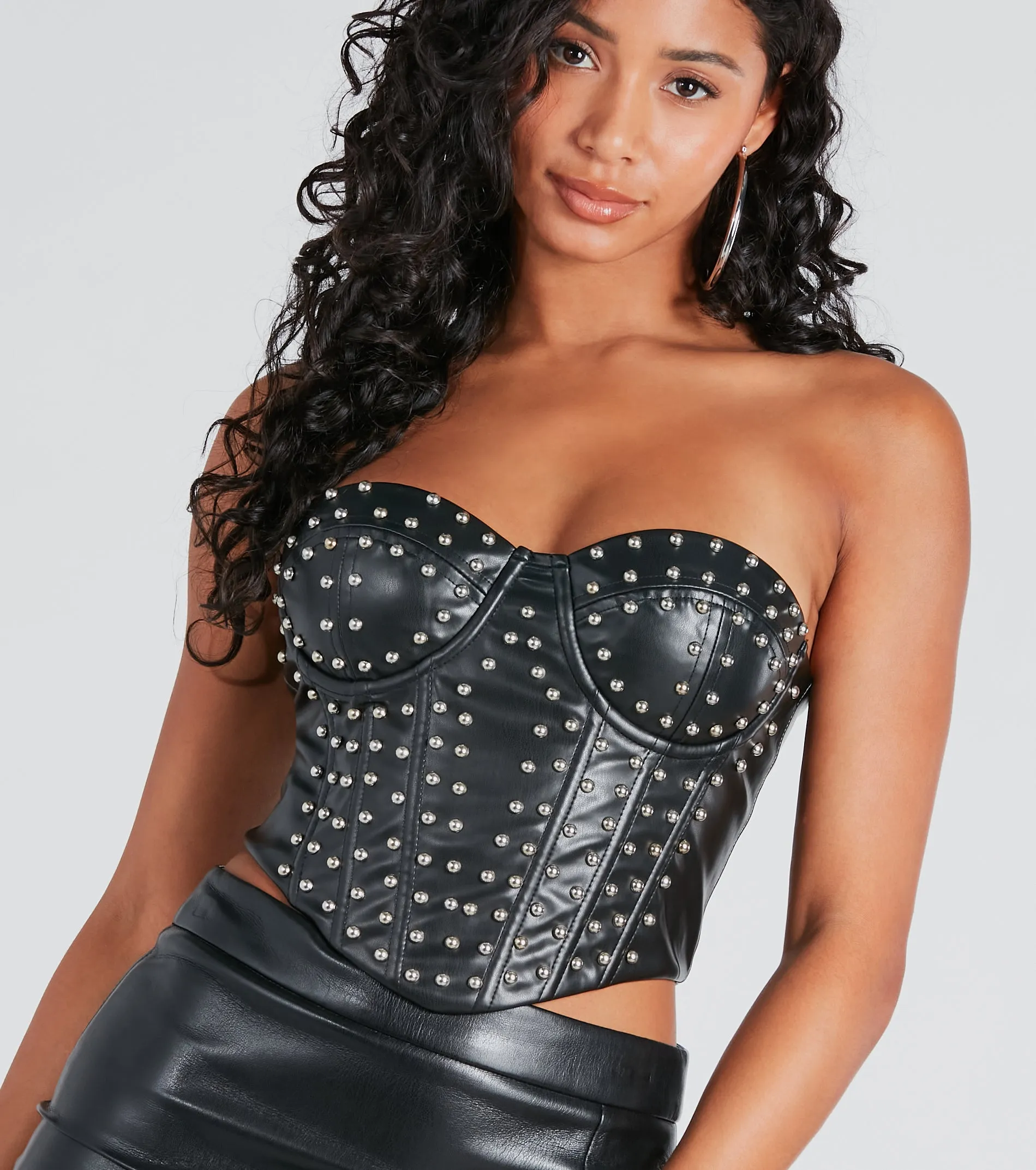 Found A Stud Faux Leather Strapless Bustier sold by Windsor