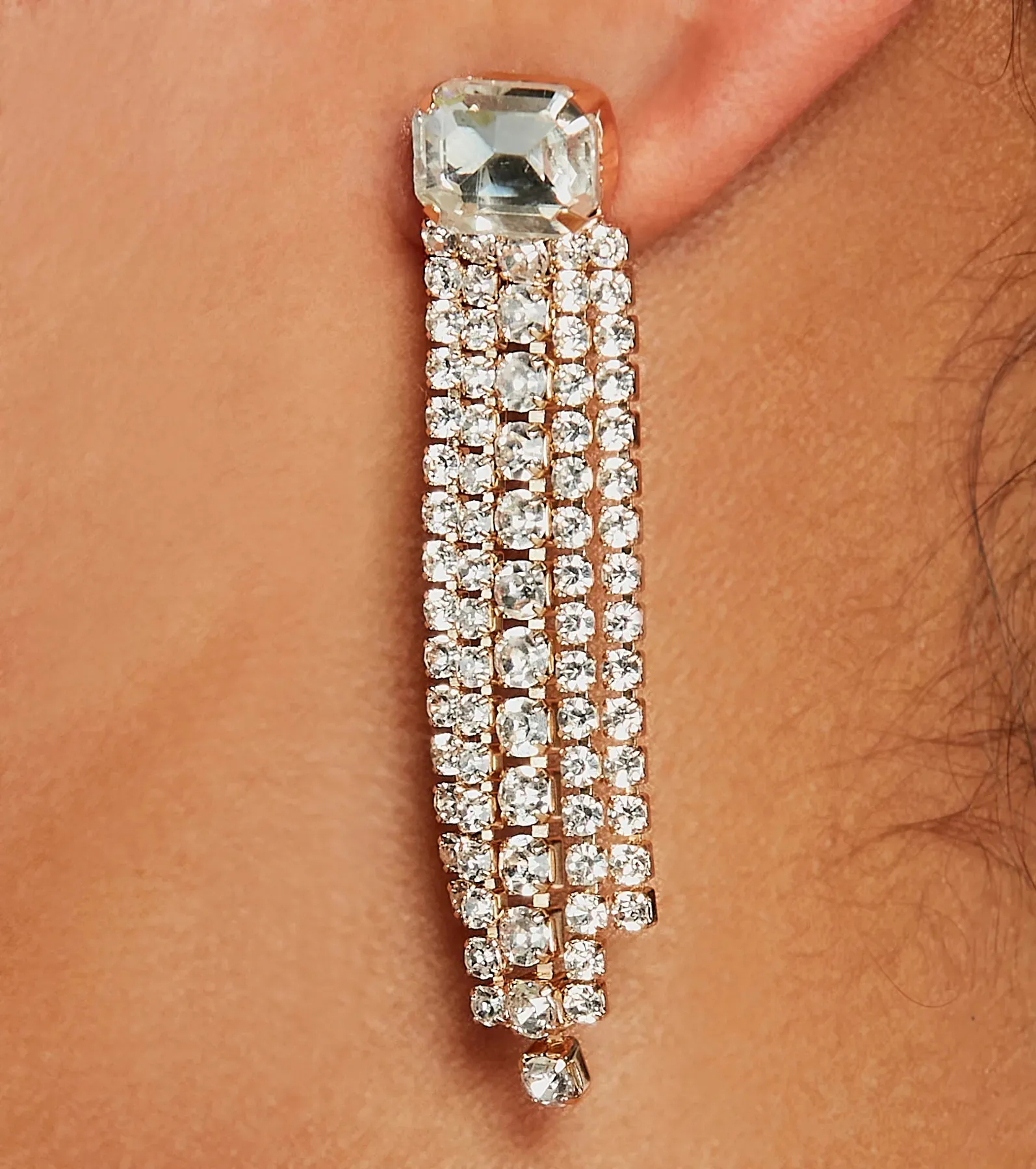 All That Glam Rhinestone Fringe Earrings sold by Windsor