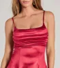 True Perfection Pleated Satin Skater Dress sold by Windsor