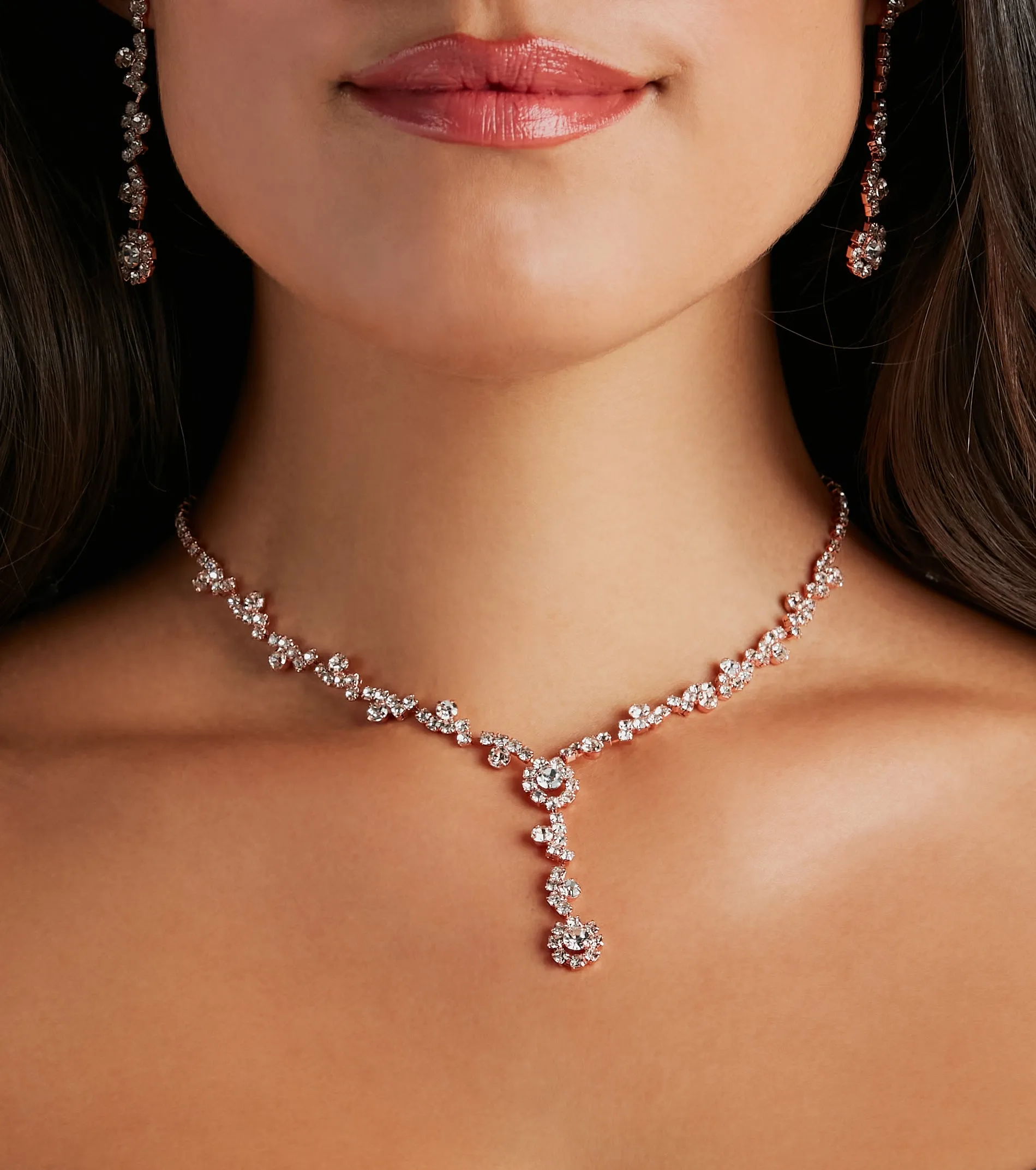All That Glam Rhinestone Necklace And Earrings Set sold by Windsor product image thumbnail 2
