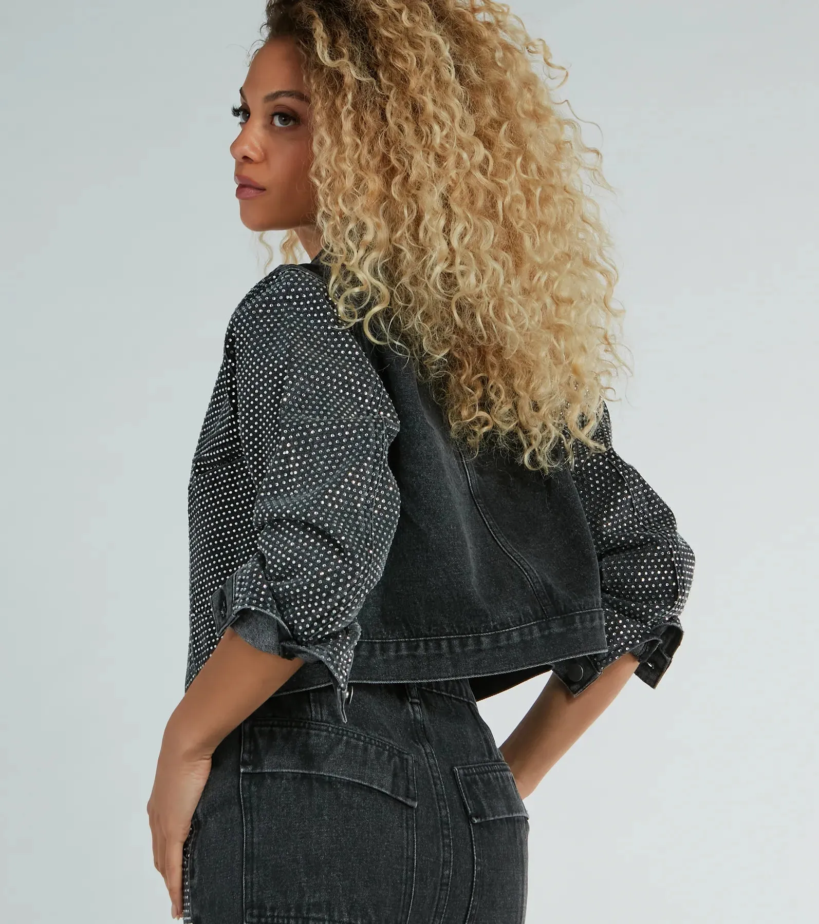 Edgy Era Rhinestone Cropped Denim Jacket sold by Windsor product image thumbnail 3