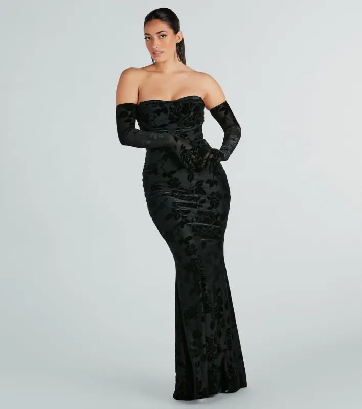 Amai Formal Velvet Strapless Dress With Gloves sold by Windsor