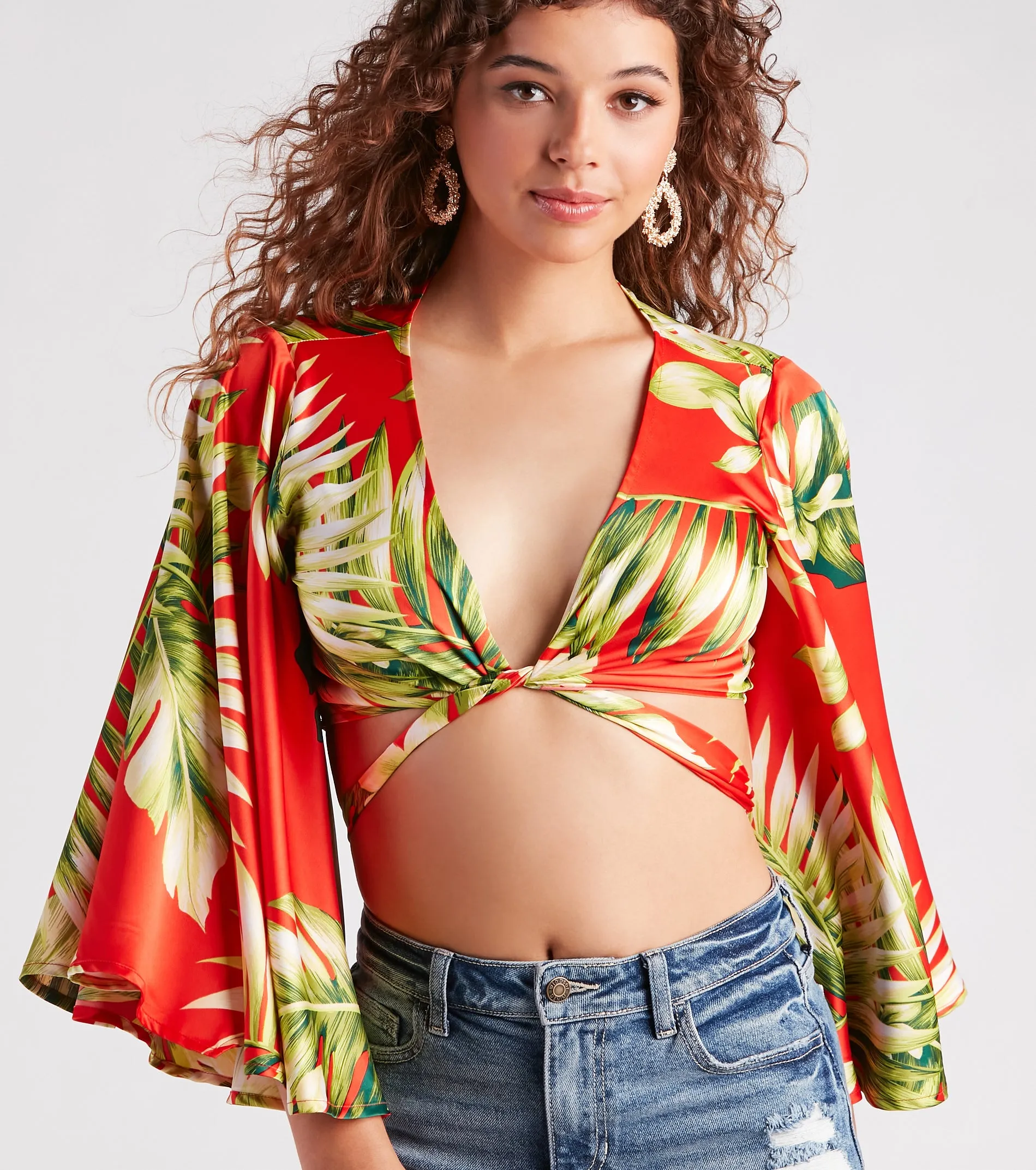 Cancun Chica Tropical Satin Tie Front Top sold by Windsor product image thumbnail 4