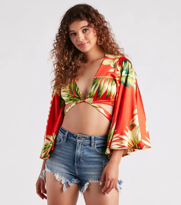 Cancun Chica Tropical Satin Tie Front Top sold by Windsor