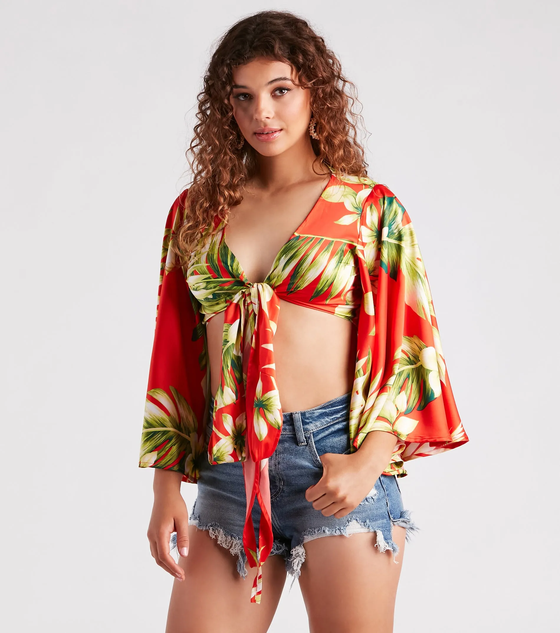 Cancun Chica Tropical Satin Tie Front Top sold by Windsor product image thumbnail 5