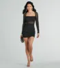 Glam Arrival Long Sleeve Sheer Glitter Mini Dress sold by Windsor
