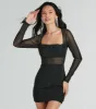 Glam Arrival Long Sleeve Sheer Glitter Mini Dress sold by Windsor