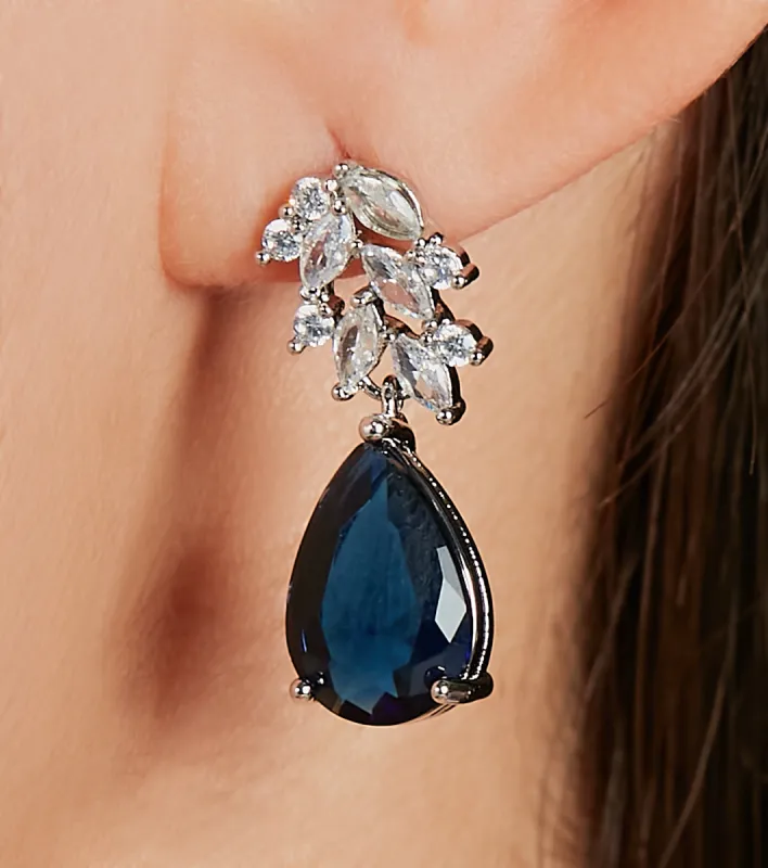 Divine Rhinestone Leaf Teardrop Earrings sold by Windsor