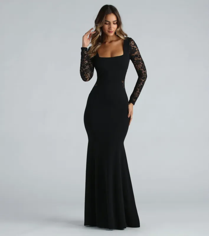 Gigi Formal Crepe Lace Long Sleeve Mermaid Dress sold by Windsor