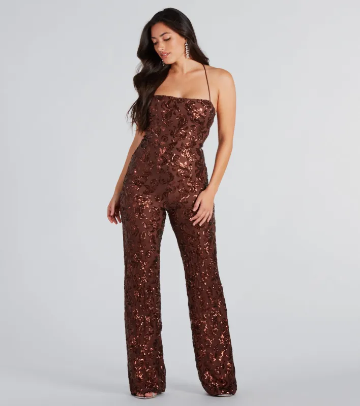 CLEARANCE - Radiate In Sequins Lace-Up Jumpsuit sold by Windsor