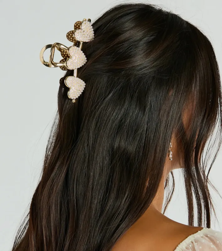 Girly-Chic Pearl Heart Hair Claw Clip sold by Windsor