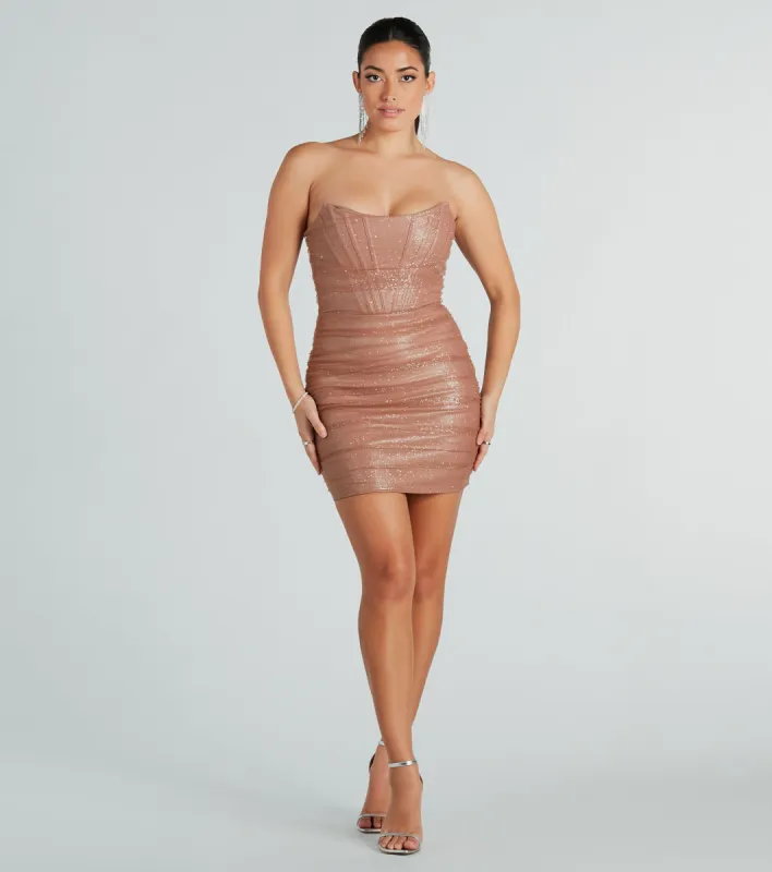 Dream Girl Faux Leather Glitter Corset Mini Dress sold by Windsor