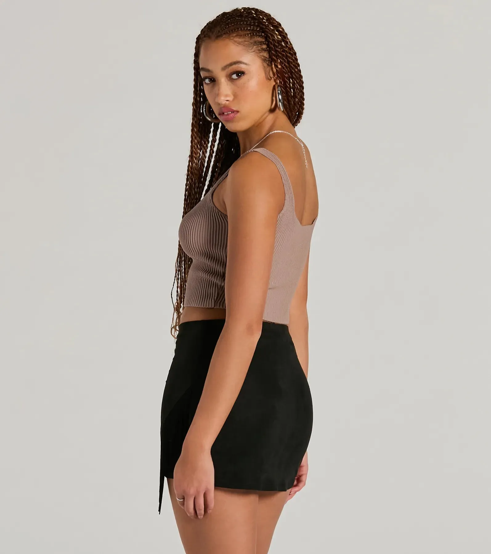 Boho Flair High Rise Fringe Faux Suede Mini Skirt sold by Windsor product image thumbnail 2