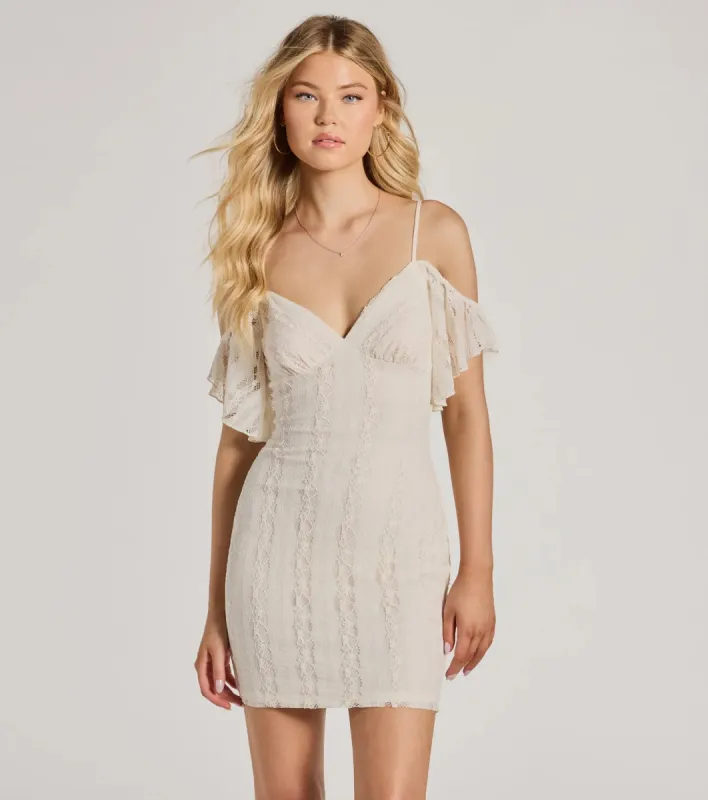 Lovely Look Cold Shoulder Bodycon Lace Mini Dress sold by Windsor