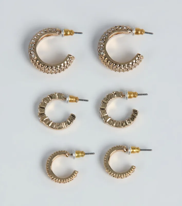 So Trendy Three-Pack Huggie Hoop Earring Set sold by Windsor