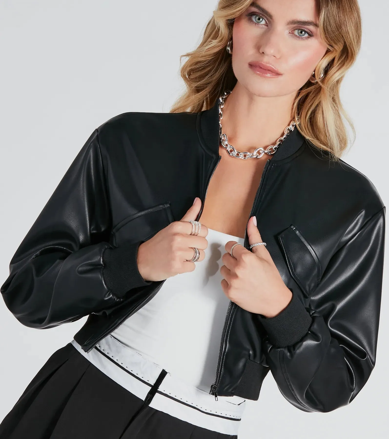 Cool Streets Faux Leather Crop Bomber Jacket sold by Windsor product image thumbnail 3